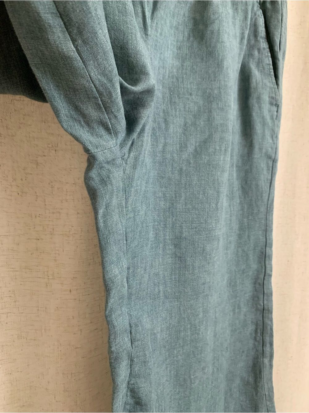Eileen Fisher 100% Organic Linen Délavé Relaxed Wide-Leg Pants Blue Medium - Picture 8 of 13
